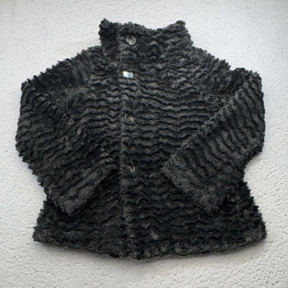 Patagonia Pelage Jacket‎ Girls Large 12 Black Fuzzy Button Front Faux Fur 65605